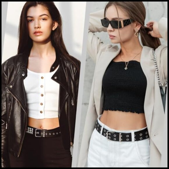 4 Pack Punk Gothic Studded Belts with Metal Buckles Adjustable PU Leather main image 4